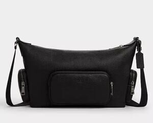B1-007 Coach Men's Finn Crossbody Bag Pockets In Leather Black CCG15 NWT